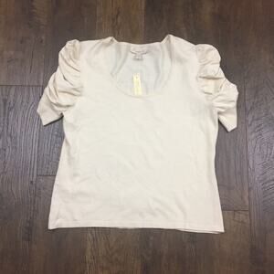 Mainbocher cream/ivory ruched sleeve top